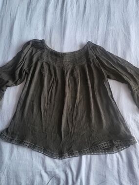 Love & Legend Black Peasant Blouse with Embroidered Hem